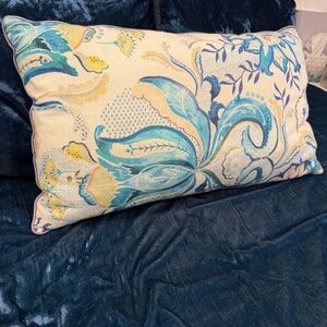 White and Turquoise Anthropologie Dianthe Throw Pillow